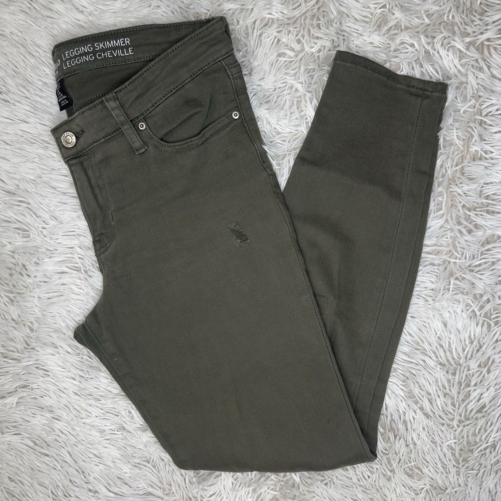 GAP Sz 4 Olive Green Legging Skimmer Jeans Distressed Skinny 26.5" Inseam Womens